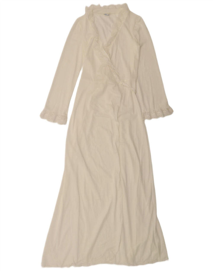 Vintage Womens Long Sleeve Robe Maxi Dress UK 10 Small White
