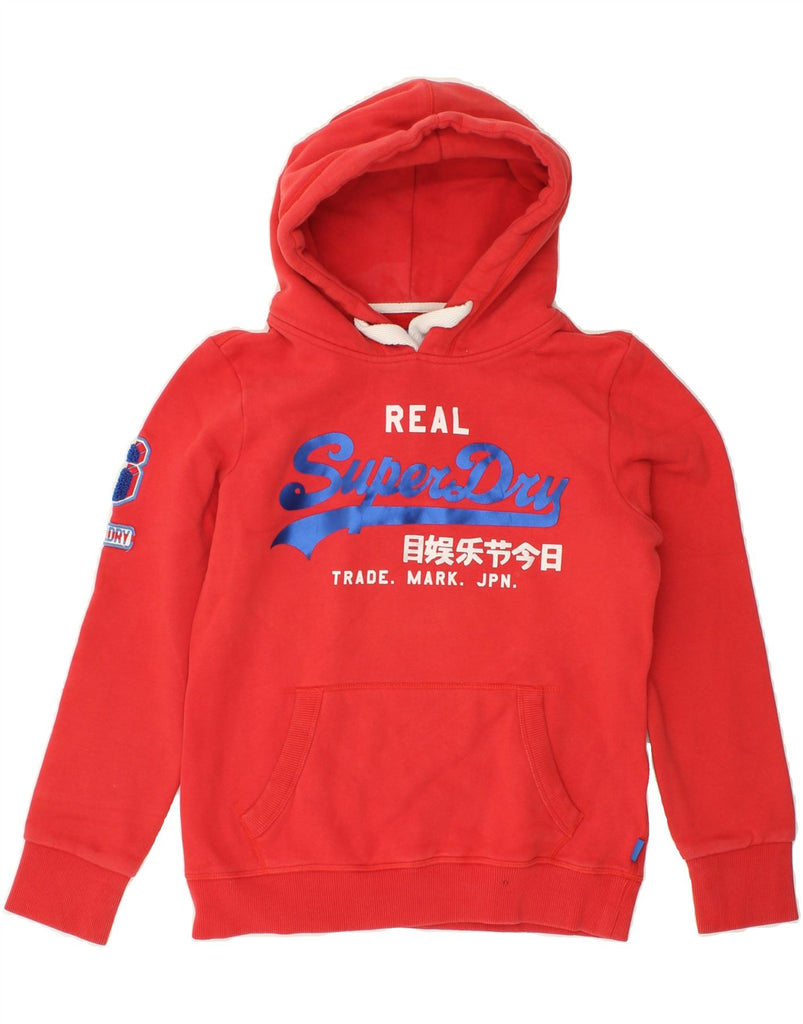 SUPERDRY Womens Graphic Hoodie Jumper UK 10 Small Red Cotton Vintage Superdry and Second-Hand Superdry from Messina Hembry 