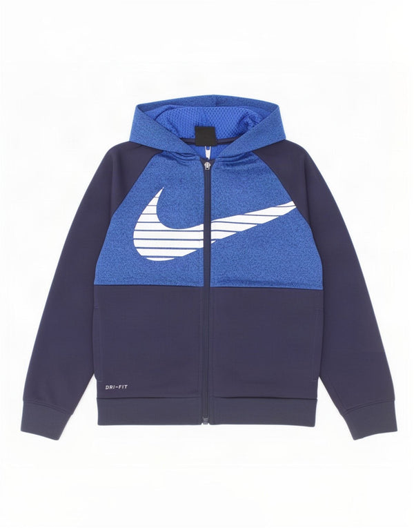 Nike Boys Dri Fit Zip Hoodie Sweater 6-7 Years Large Navy Blue Flecked
