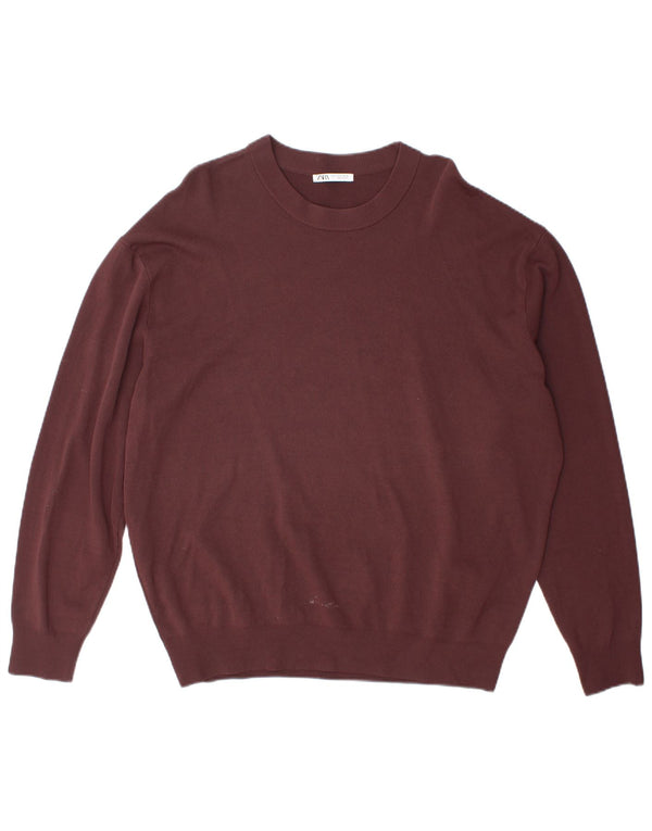 Zara Mens Crew Neck Jumper Sweater XL Burgundy Viscose