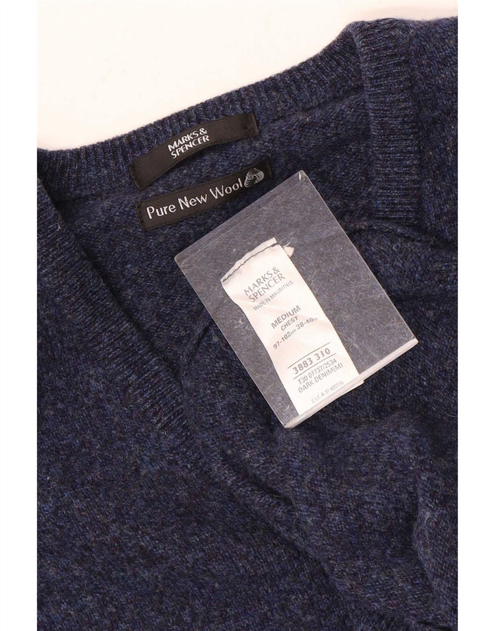 Marks & Spencer Mens V-Neck Jumper Sweater Medium Navy Blue Flecked Wool