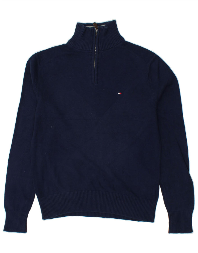 TOMMY HILFIGER Mens Zip Neck Jumper Sweater XS Navy Blue Cotton | Vintage Tommy Hilfiger | Thrift | Second-Hand Tommy Hilfiger | Used Clothing | Messina Hembry 