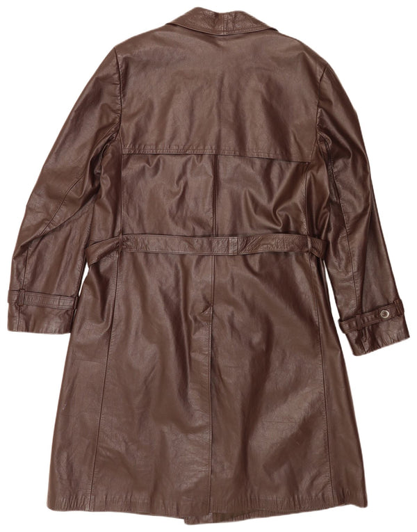 Vintage Mens Leather Double Breasted Coat IT 56 2XL Brown Classic