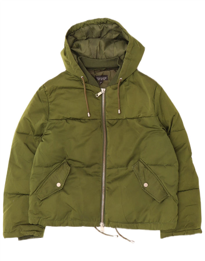 Topshop Womens Hooded Padded Jacket UK 12 Medium Green Polyester