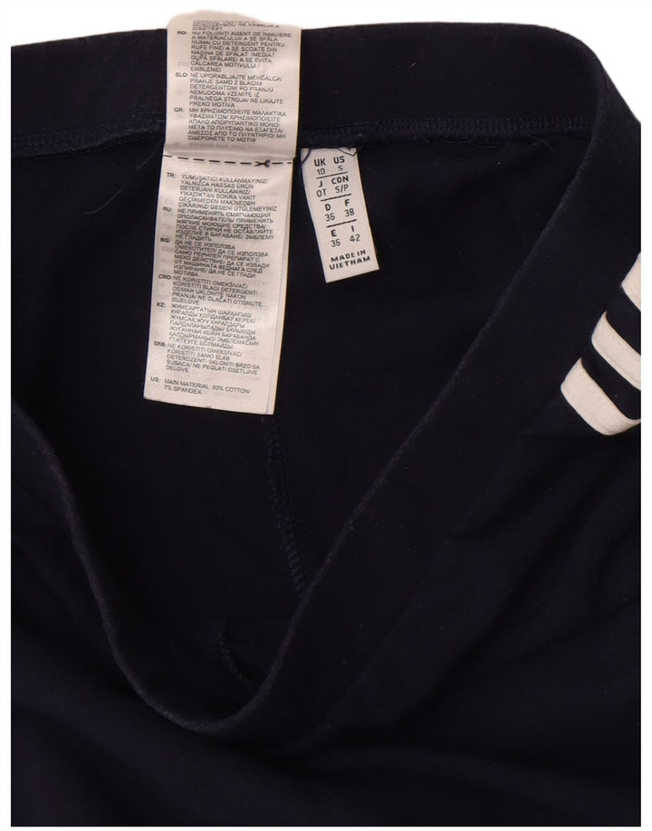 Adidas Womens Leggings UK 10 Small Navy Blue Cotton