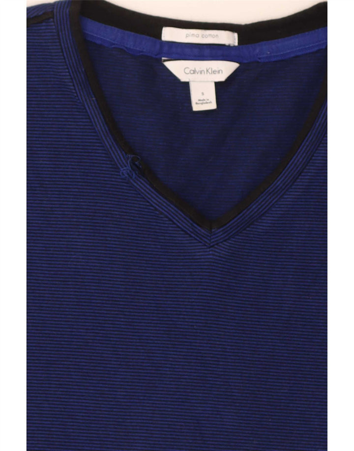 Calvin Klein Mens Short Sleeve Regular T-Shirt Top Small Navy Blue Striped