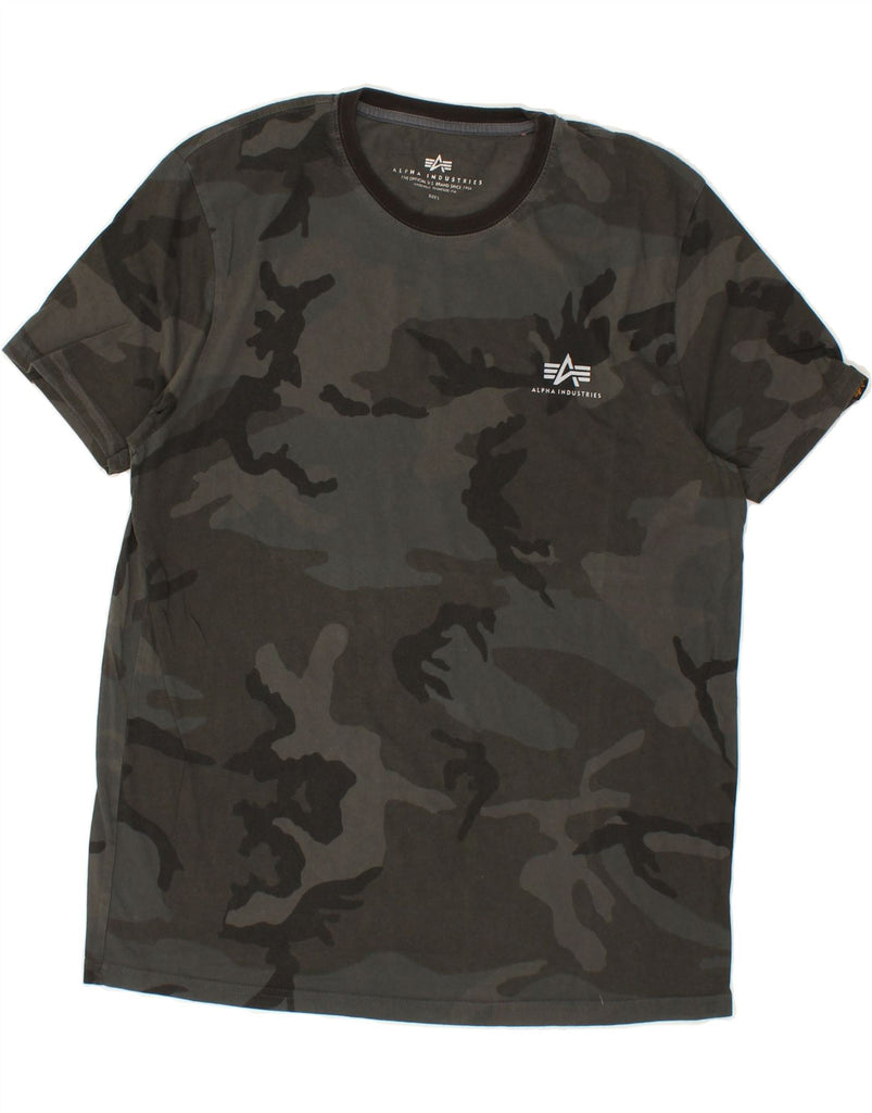 ALPHA INDUSTRIES Mens T-Shirt Top Large Grey Camouflage Vintage Alpha Industries and Second-Hand Alpha Industries from Messina Hembry 