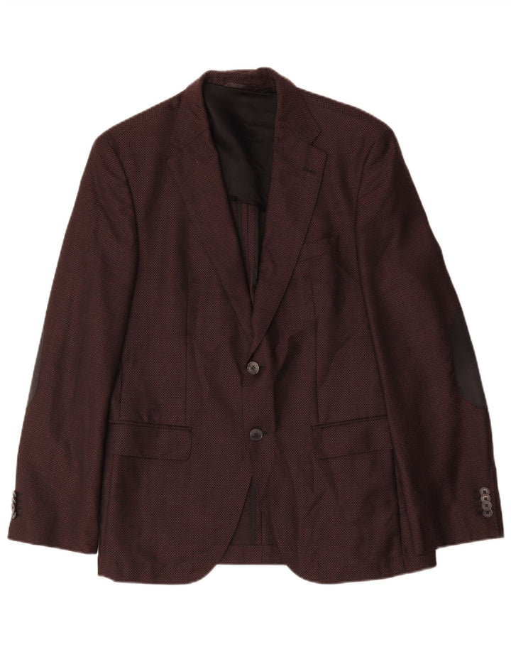 Hugo Boss Mens 2 Button Blazer Jacket EU 48 Medium Burgundy Wool