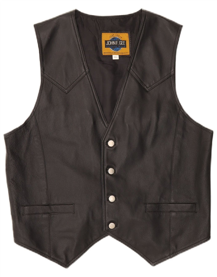 John F Gee Mens Leather Waistcoat Medium Black Leather