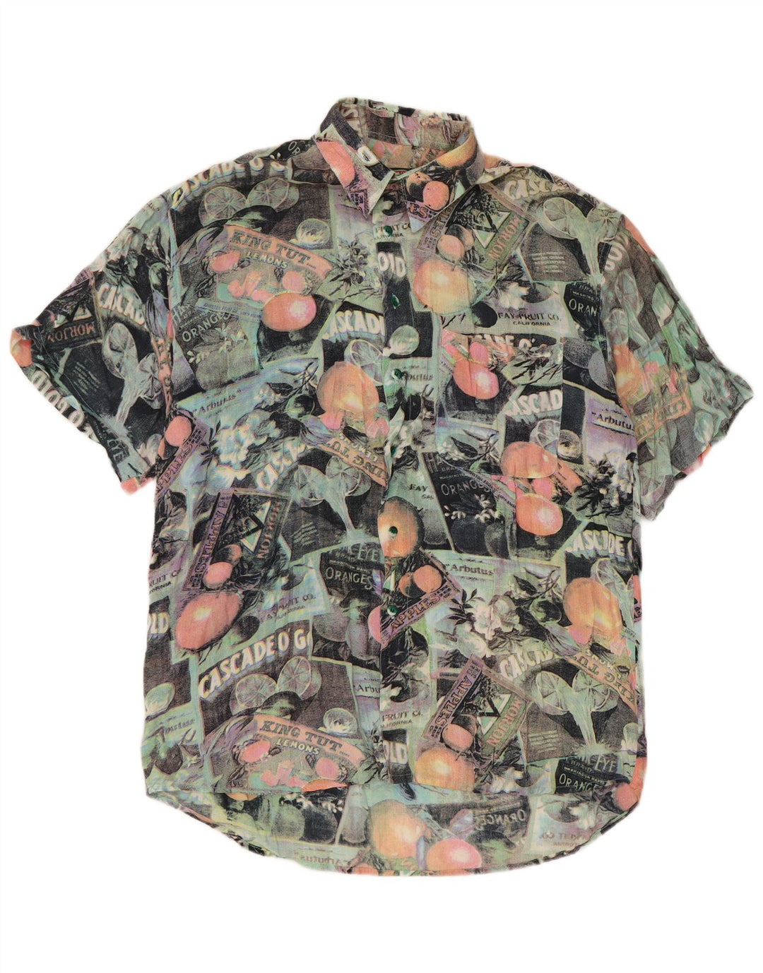 Vintage Mens Abstract Pattern Short Sleeve Shirt Large Multicoloured Retro