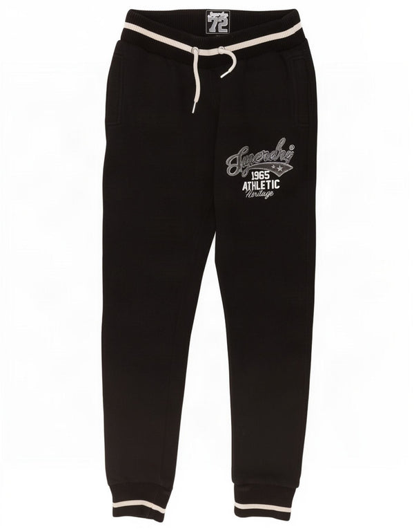 Superdry Womens Graphic Tracksuit Trousers Joggers UK 8 Small Black Cotton