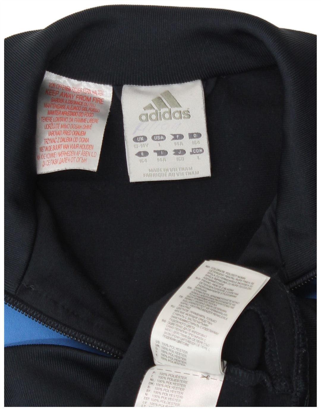Adidas Boys Tracksuit Top Jacket 13-14 Years Navy Blue Colourblock