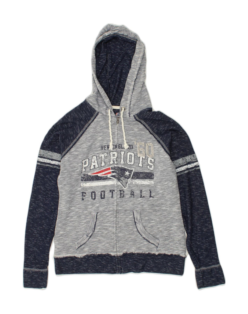 MAJESTIC Womens New England Patriots Zip Hoodie Sweater UK 12 Medium Grey | Vintage Majestic | Thrift | Second-Hand Majestic | Used Clothing | Messina Hembry 