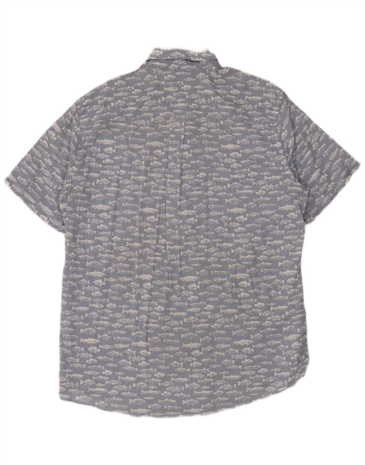 EDDIE BAUER Mens Tall Abstract Pattern Short Sleeve Shirt Large Blue