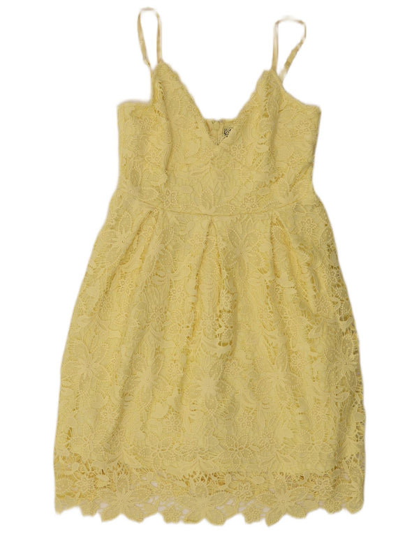 Lipsy Womens Lace Sundress UK 14 Medium Yellow Floral Polyester