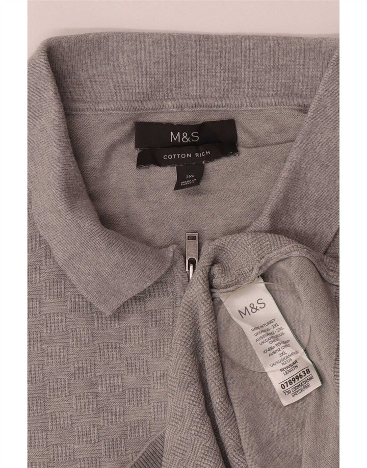 Marks & Spencer Mens Polo Neck Jumper Sweater 2XL Grey Cotton