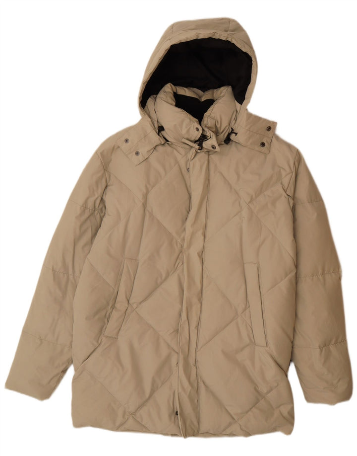 DIADORA Mens Hooded Padded Coat UK 38 Medium Beige Polyester