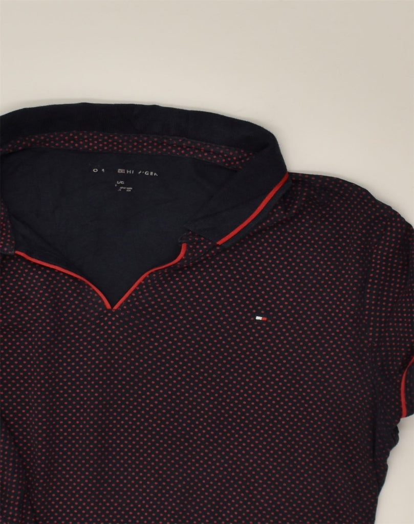 TOMMY HILFIGER Womens Polo Shirt UK 14 Large Black Polka Dot Cotton | Vintage Tommy Hilfiger | Thrift | Second-Hand Tommy Hilfiger | Used Clothing | Messina Hembry 