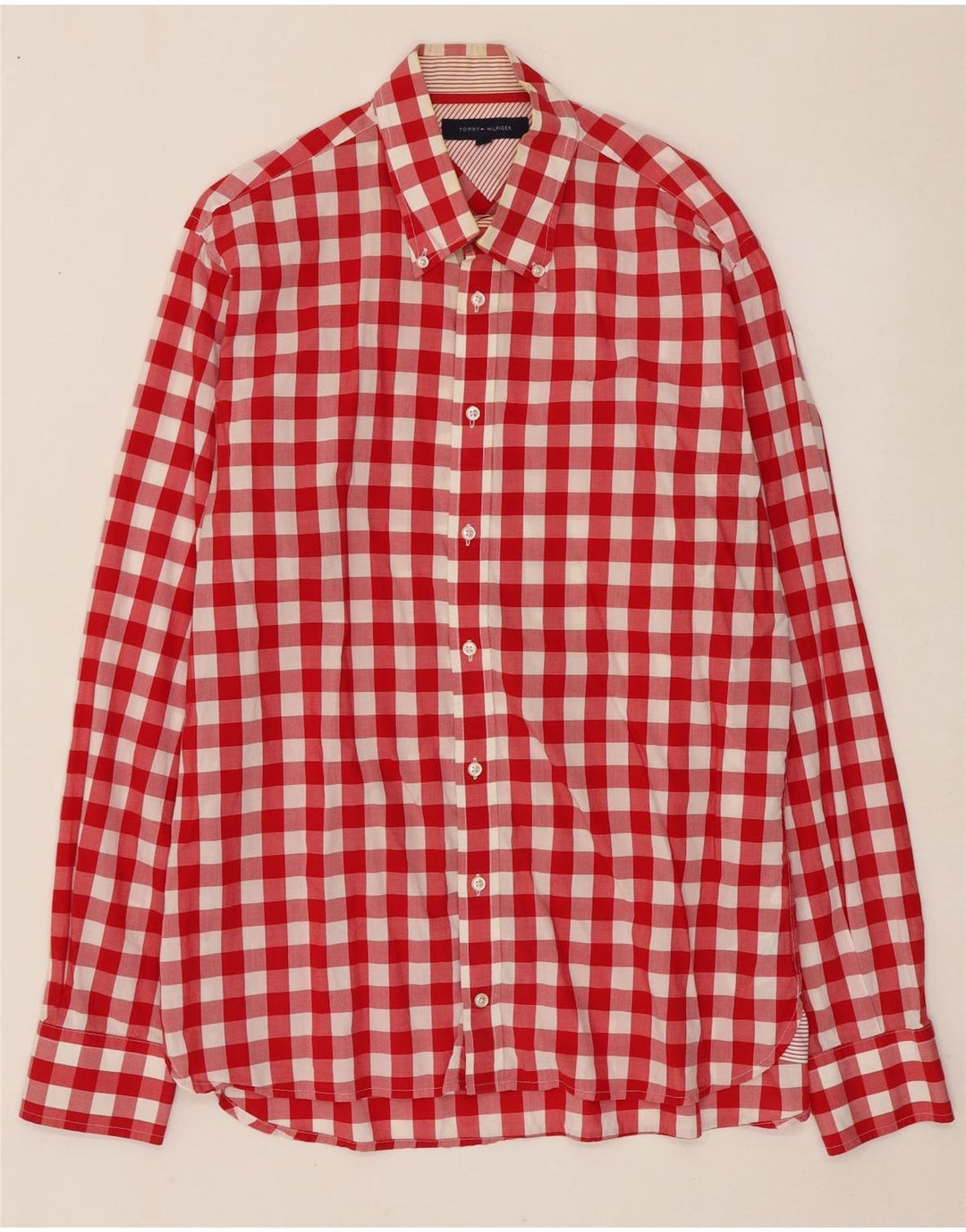 Tommy Hilfiger Mens Shirt Large Red Gingham Cotton