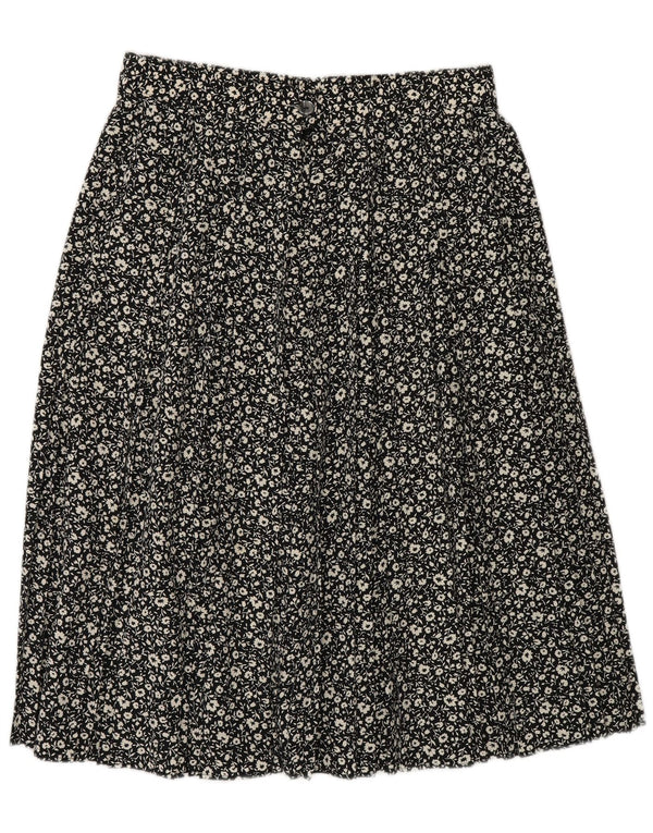 St Michael Womens A-Line Skirt UK 16 Large W30 Black Floral Polyester
