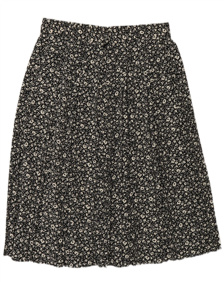St Michael Womens A-Line Skirt UK 16 Large W30 Black Floral Polyester