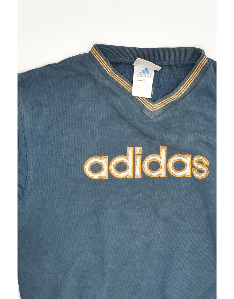 ADIDAS Boys Graphic Sweatshirt Jumper 8-9 Years Blue | Vintage Adidas | Thrift | Second-Hand Adidas | Used Clothing | Messina Hembry 