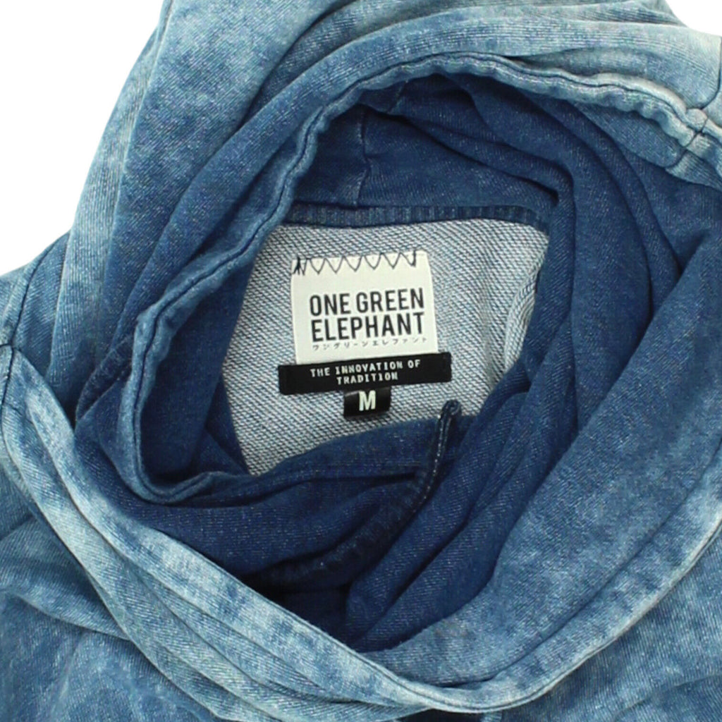 One Green Elephant Mens Blue Cross Neck Hoodie | Vintage Designer Pullover VTG | Vintage Messina Hembry | Thrift | Second-Hand Messina Hembry | Used Clothing | Messina Hembry 