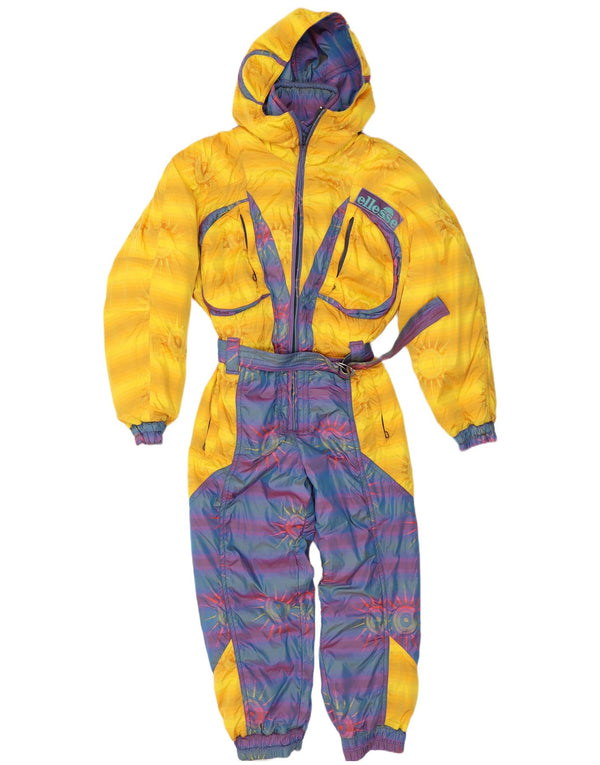 Ellesse Womens Graphic Hooded Ski Jumpsuit UK 14 Large Yellow Colourblock