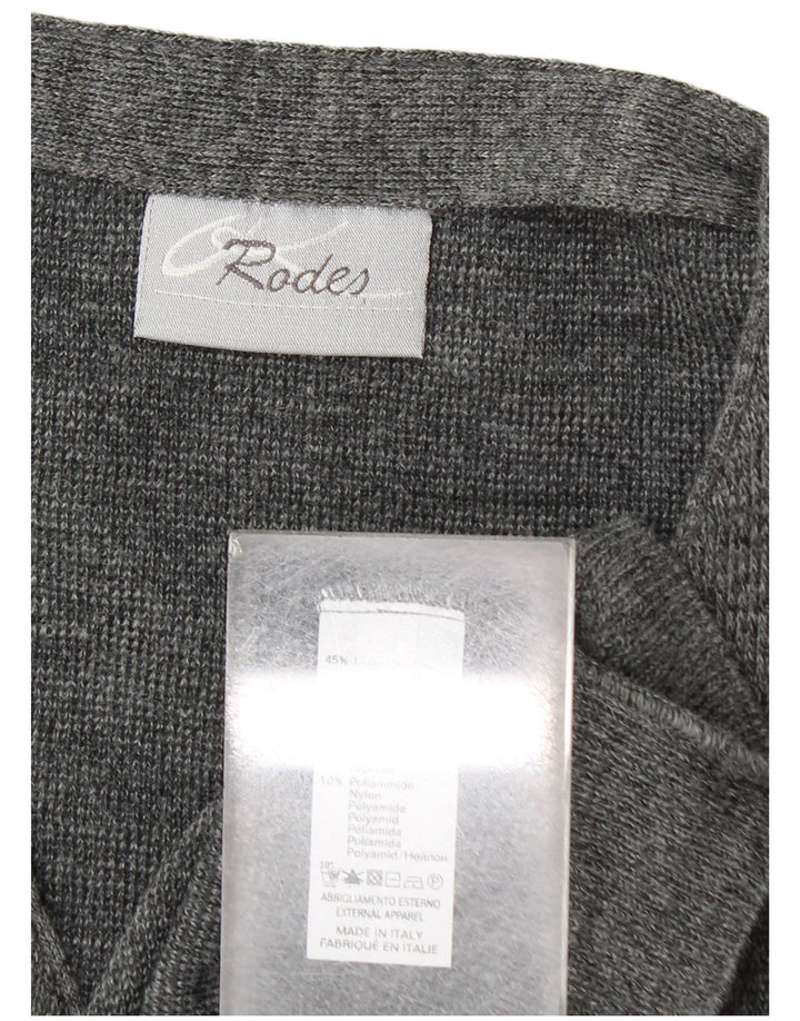 Rodes Mens Sleeveless Cardigan Sweater Large Grey Striped Wool