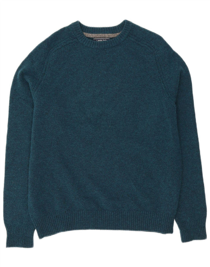 Lands End Mens Crew Neck Jumper Sweater Large Blue Wool