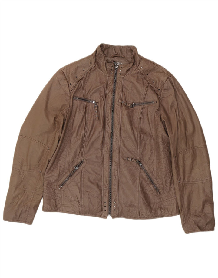 Canda Womens Crop Leather Jacket UK 16 Large Brown