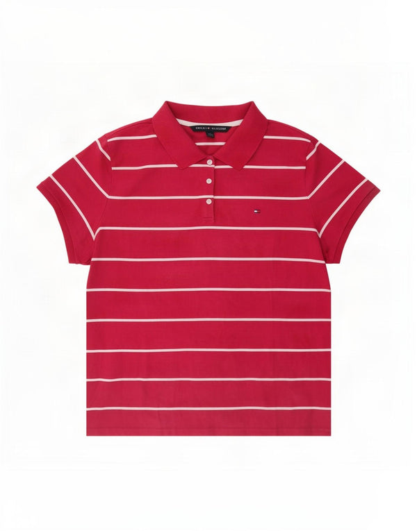 Tommy Hilfiger Womens Polo Shirt UK 20 2XL Red Striped Cotton