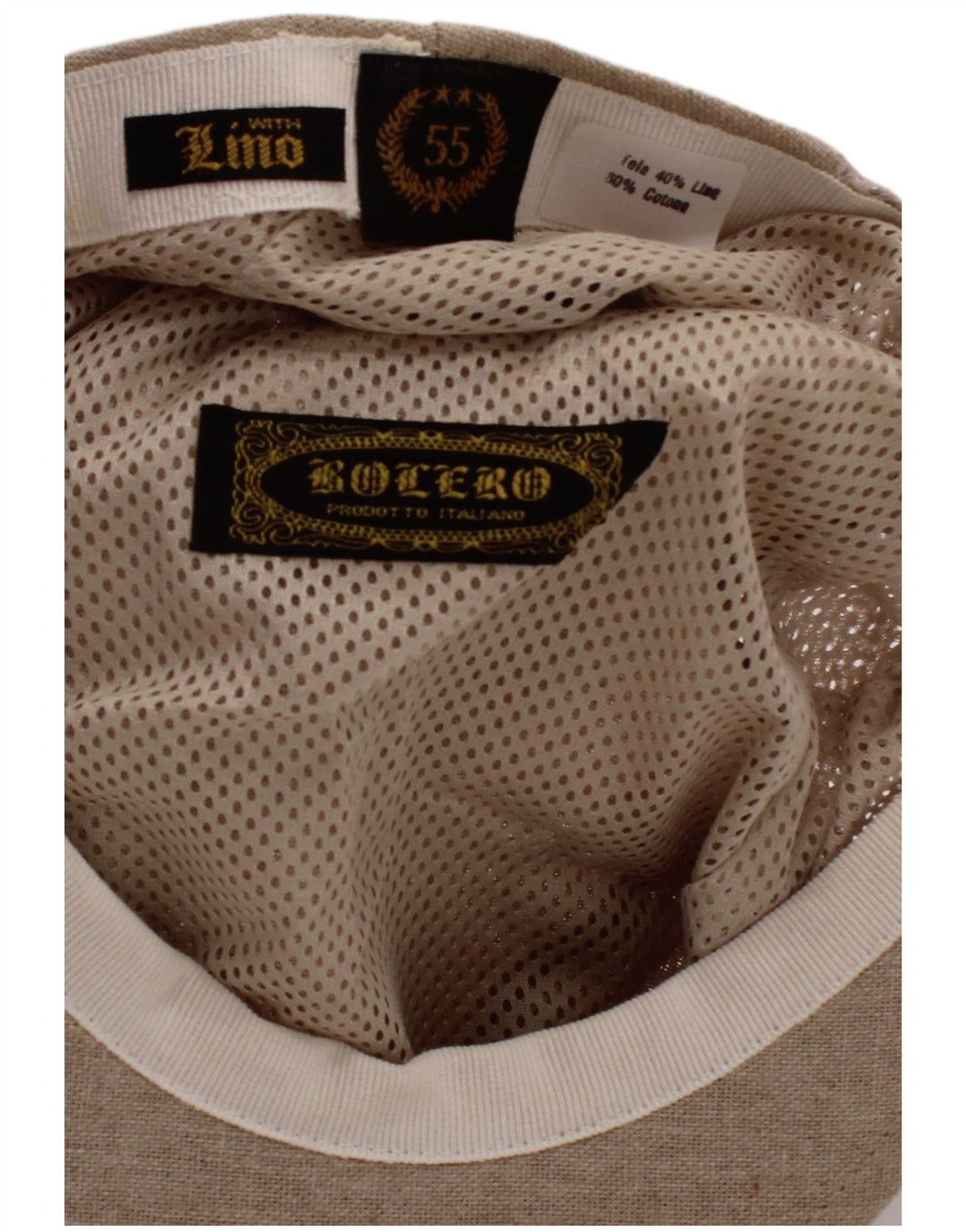 VINTAGE Mens See Through Flat Cap Small Beige Linen Classic