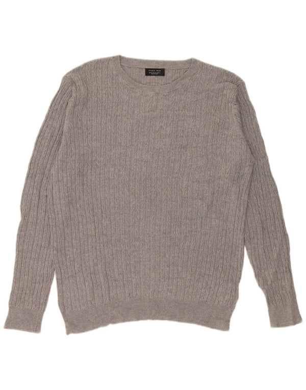 Zara Mens Crew Neck Jumper Sweater XL Grey Cotton