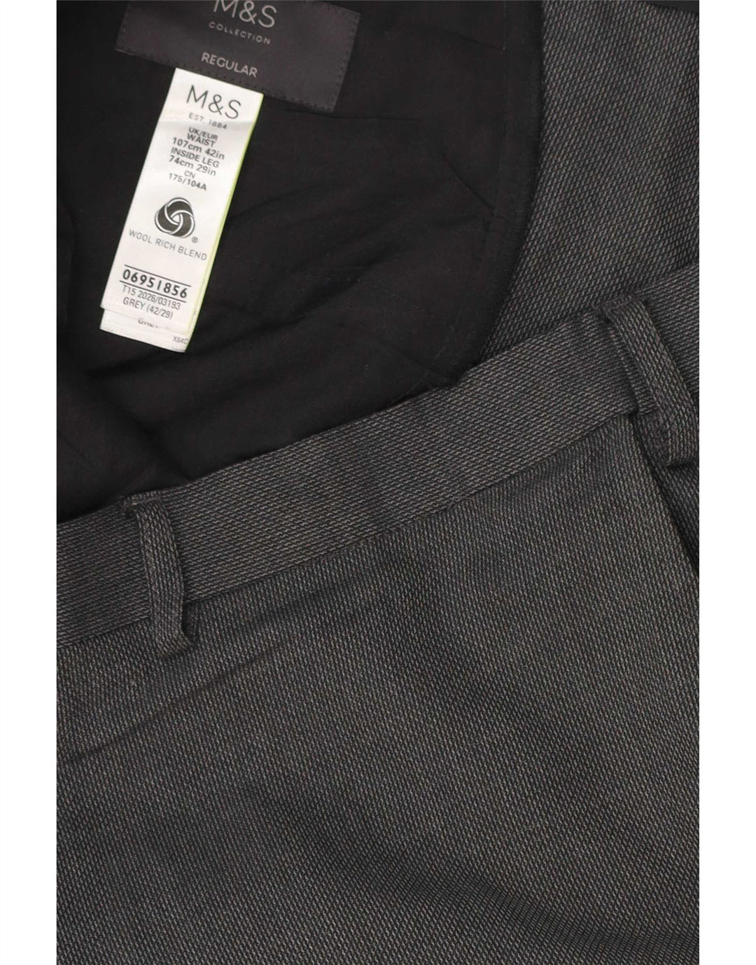 Marks & Spencer Mens Regular Fit Casual Trousers W42 L29 Grey Polyester