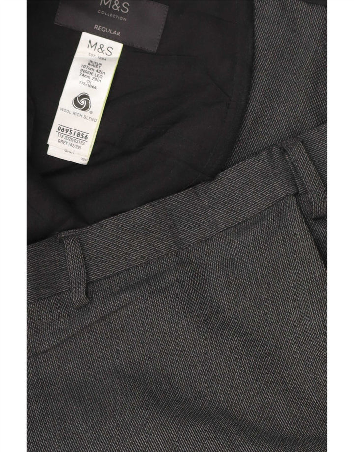 Marks & Spencer Mens Regular Fit Casual Trousers W42 L29 Grey Polyester