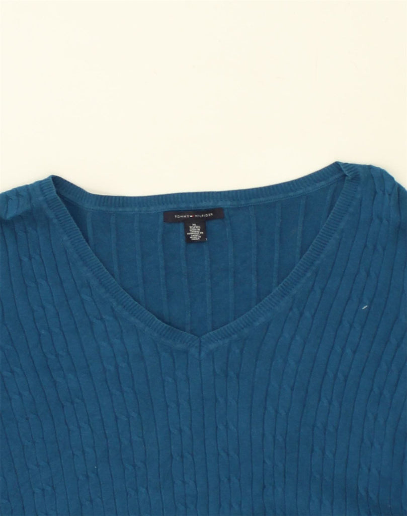 TOMMY HILFIGER Womens V-Neck Jumper Sweater UK 18 XL Blue Cotton | Vintage Tommy Hilfiger | Thrift | Second-Hand Tommy Hilfiger | Used Clothing | Messina Hembry 