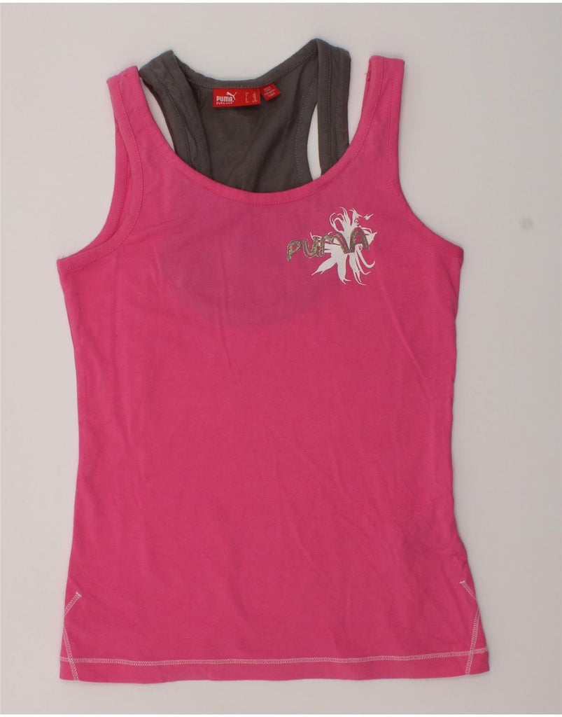 PUMA Girls Graphic Vest Top 11-12 Years Pink Cotton | Vintage Puma | Thrift | Second-Hand Puma | Used Clothing | Messina Hembry 