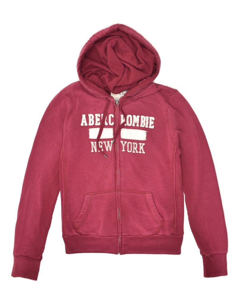 ABERCROMBIE & FITCH Womens Graphic Zip Hoodie Sweater UK 14 Medium Pink | Vintage Abercrombie & Fitch | Thrift | Second-Hand Abercrombie & Fitch | Used Clothing | Messina Hembry 