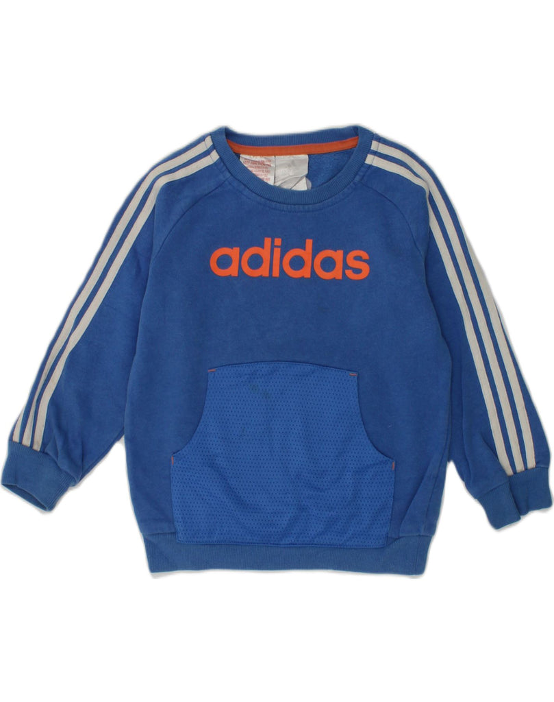 ADIDAS Boys Graphic Sweatshirt Jumper 2-3 Years Blue Cotton | Vintage Adidas | Thrift | Second-Hand Adidas | Used Clothing | Messina Hembry 