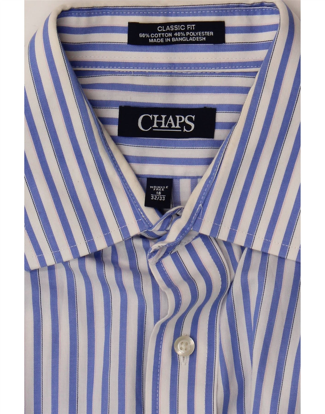 Chaps Mens Classic Fit Shirt Size 16 Large Blue Striped Cotton