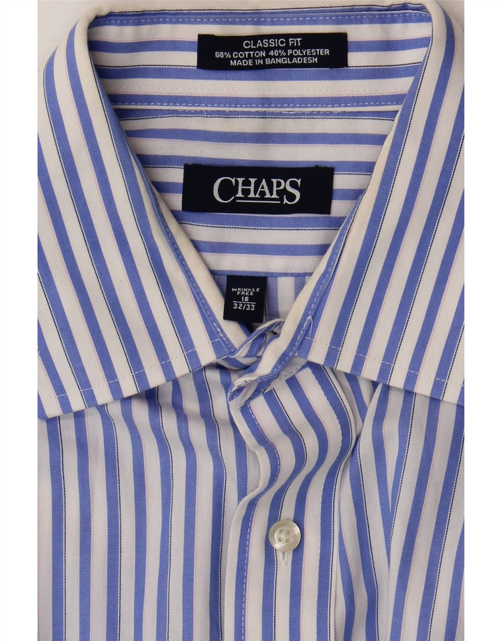 Chaps Mens Classic Fit Shirt Size 16 Large Blue Striped Cotton