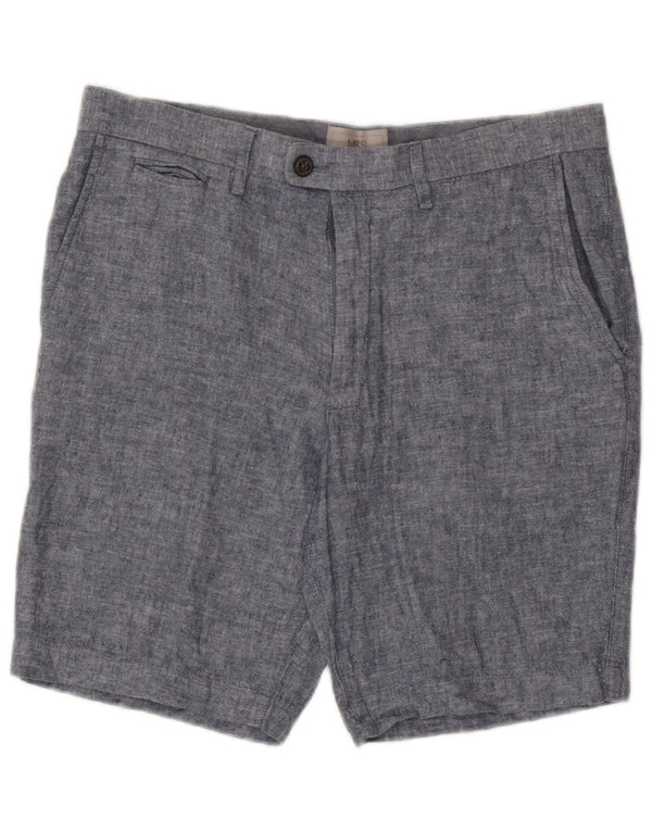 Marks & Spencer Mens Chino Shorts W32 Medium Blue Linen