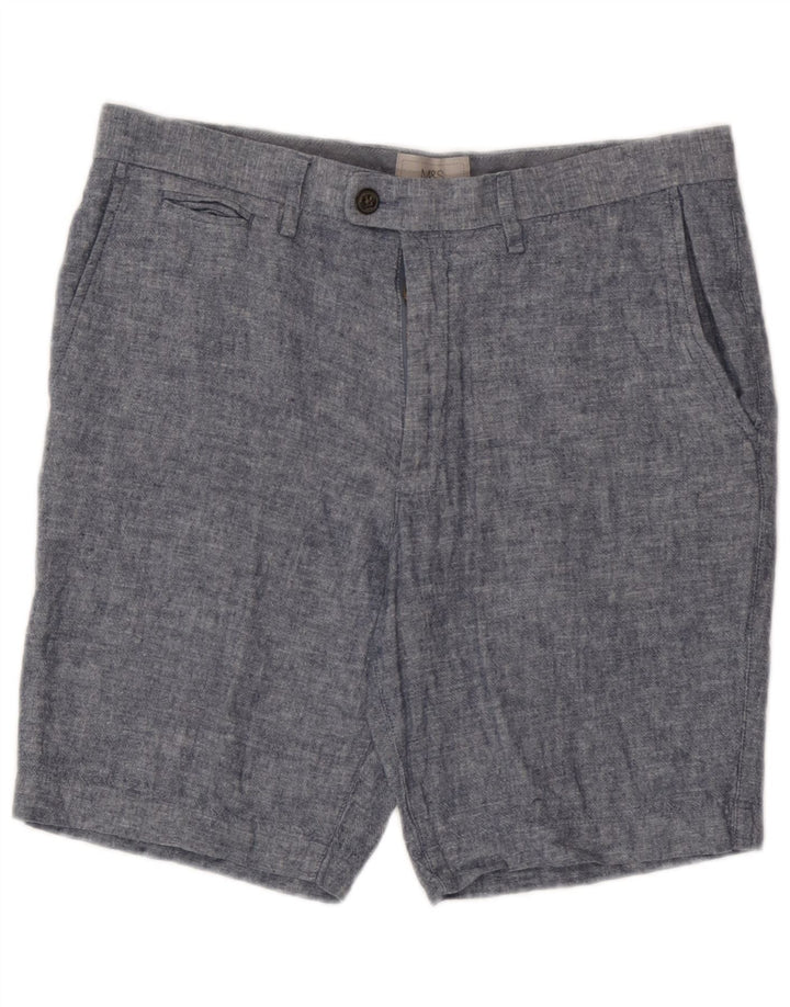 Marks & Spencer Mens Chino Shorts W32 Medium Blue Linen