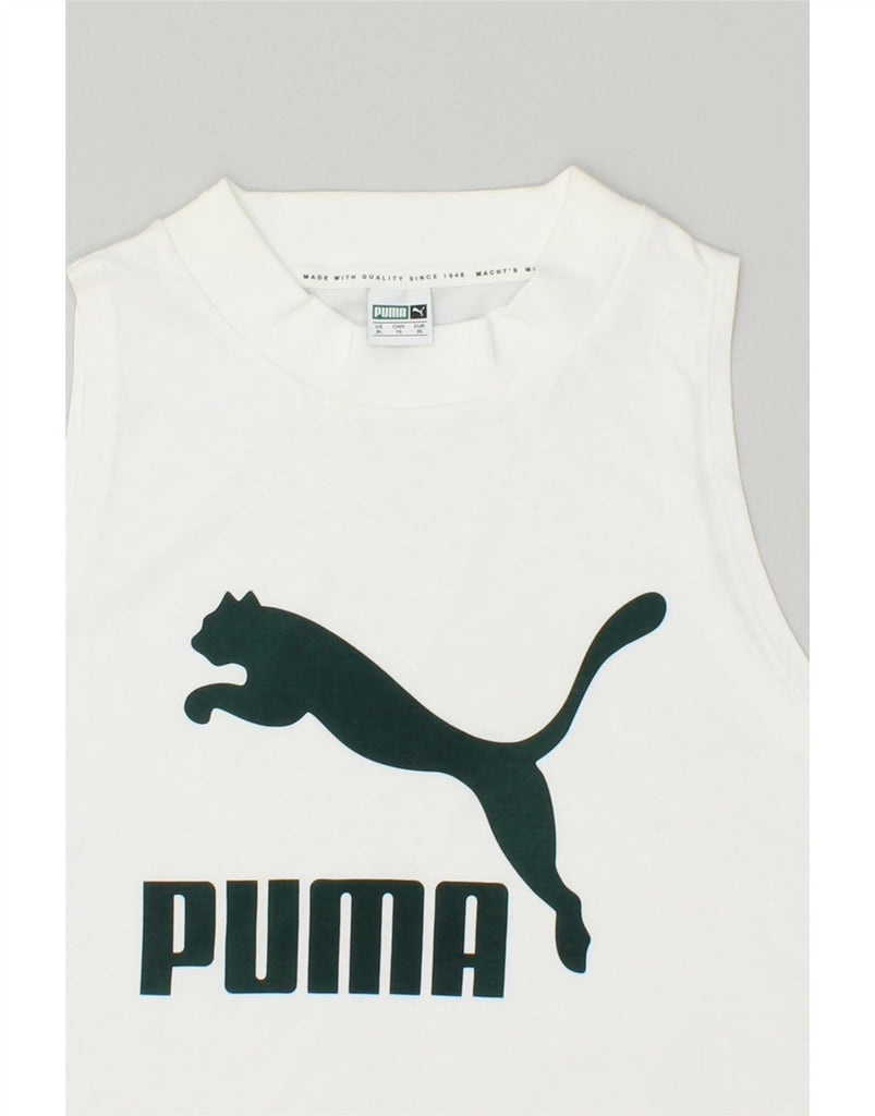 PUMA Womens Graphic Vest Top UK 18 XL White | Vintage Puma | Thrift | Second-Hand Puma | Used Clothing | Messina Hembry 