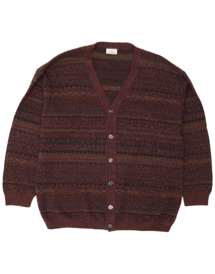 Rodes Mens Cardigan Sweater 2XL Brown Geometric Wool