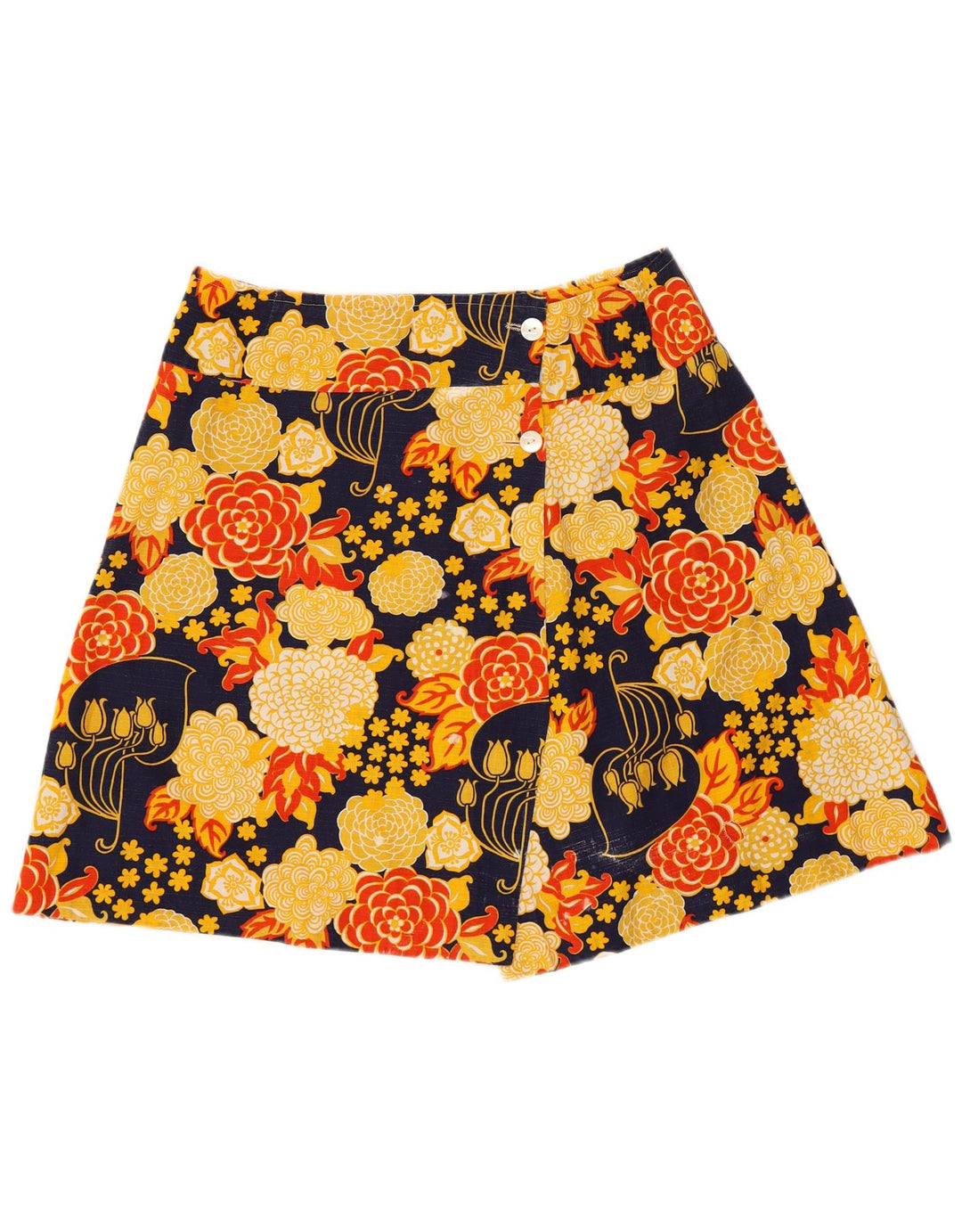 Vintage Womens Mini Wrap Skirt W30 Medium Yellow Floral Retro