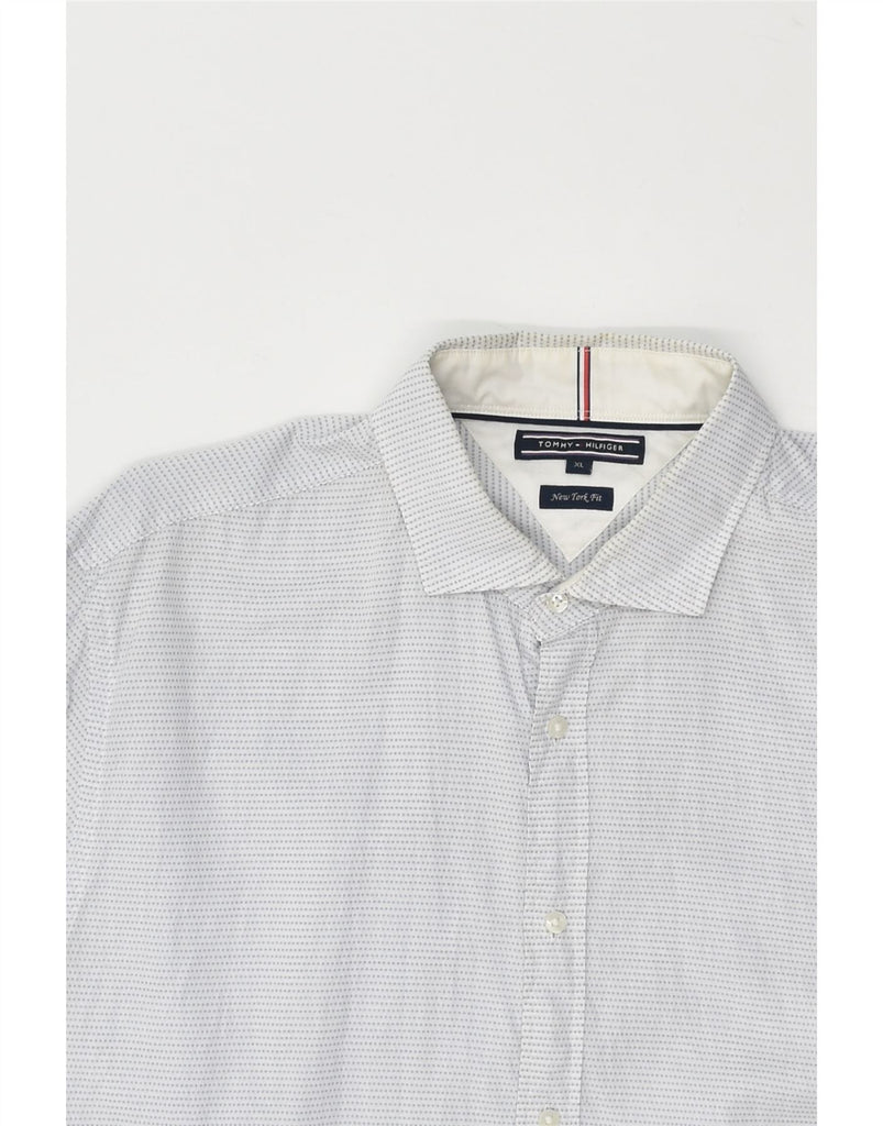 TOMMY HILFIGER Mens New York Fit Slim Shirt XL Off White Polka Dot Cotton | Vintage Tommy Hilfiger | Thrift | Second-Hand Tommy Hilfiger | Used Clothing | Messina Hembry 