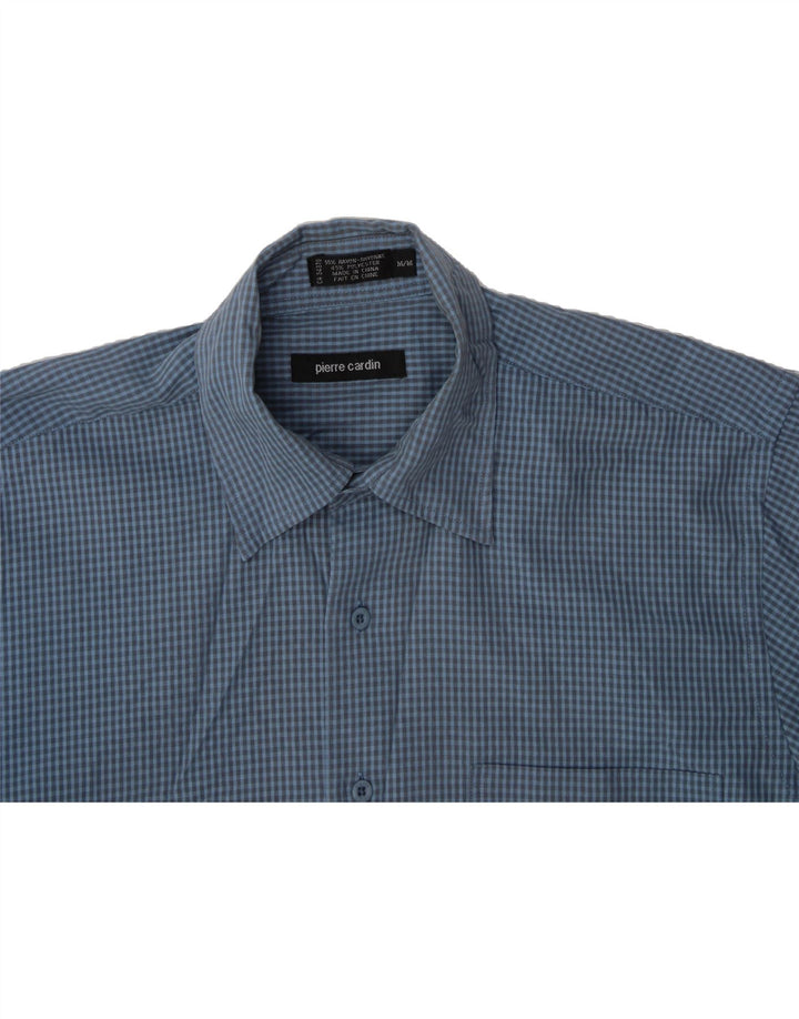 PIERRE CARDIN Mens Short Sleeve Shirt Medium Blue Check Rayon Vintage Pierre Cardin and Second-Hand Pierre Cardin from Messina Hembry 