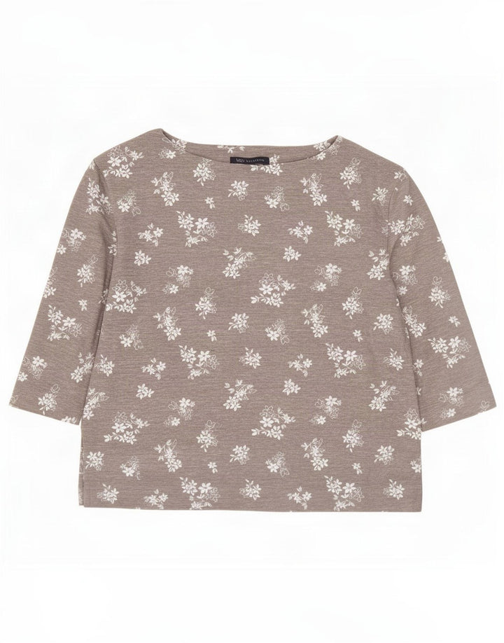 Marks & Spencer Womens Oversized Top 3/4 Sleeve UK 8 Small Grey Floral